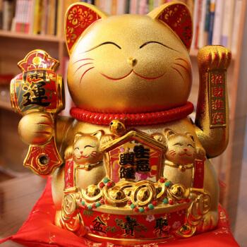 千福瑞 招财猫摇手金色摆件开业礼品电动大号陶瓷创意