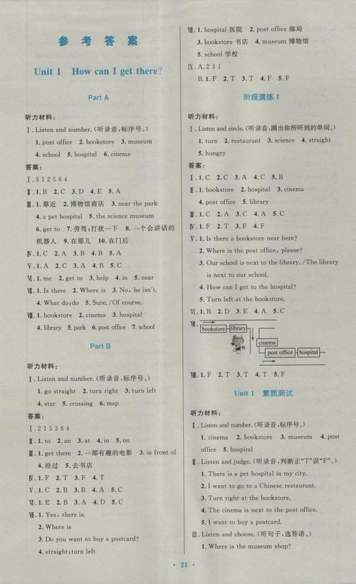 2016年小学同步测控优化设计五年级英语上册人教pep版三起 参考答案第