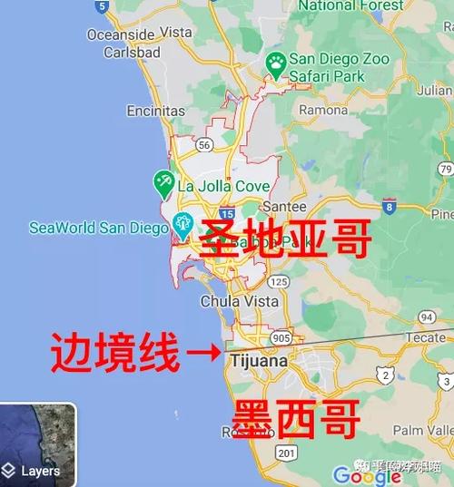 大家看看地图就明白了——圣地亚哥紧挨着墨西哥.