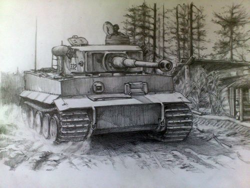 谁有类似的虎式坦克铅笔画,给我几张图好吗?