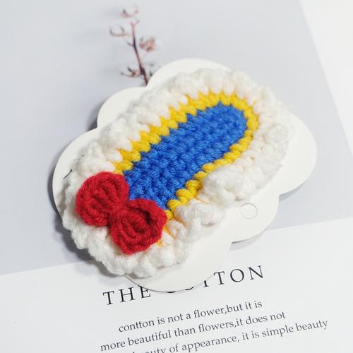 毛线钩针发夹手工编织制作自制礼物发卡diy材料包教程红色花边发夹