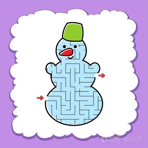 迷宫可爱的雪人孩子们的游戏儿童拼图卡通风格迷宫难题彩色矢量插图