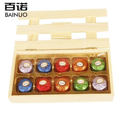 百诺酒心巧克力 可可脂酒心巧克力酒心糖木盒装100g