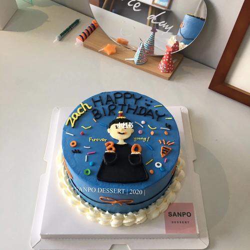 sanpo dessert: 手绘男孩生日蛋糕 #ins蛋糕_蛋糕_手绘_生日蛋糕_复古