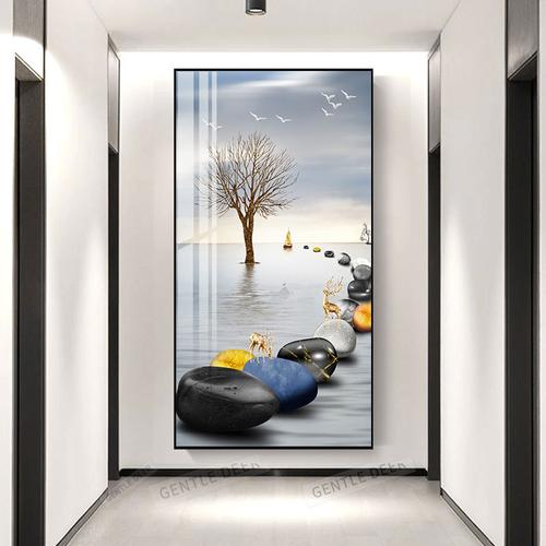 入户门正对墙挂画走廊过道进门九鱼图玄关装饰画竖版现代轻奢简单