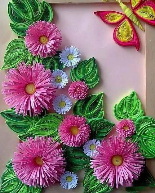 漂亮的综合材料花卉拼贴画手工作品