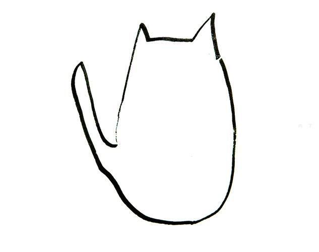 教你画有颜色小猫的画法第1步:画出猫的轮廓造型.