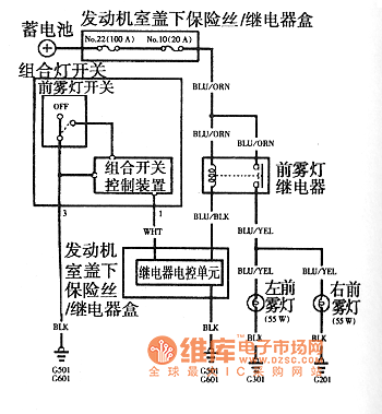 奥德赛2003年款车型前雾灯电路图