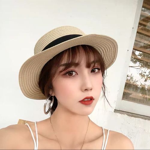 帽子女平沿遮阳帽防晒太阳帽礼帽潮百搭韩版平顶草帽