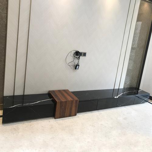 整体天然大理石电视柜黑白根长条地台爵士白简单激光机柜胡桃装饰