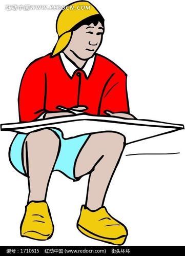 腿上放着画板蹲着的卡通人物 [矢量图.其他]