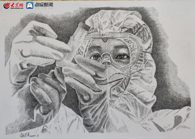 青岛市职工学校师生用书画作品致敬最美逆行者