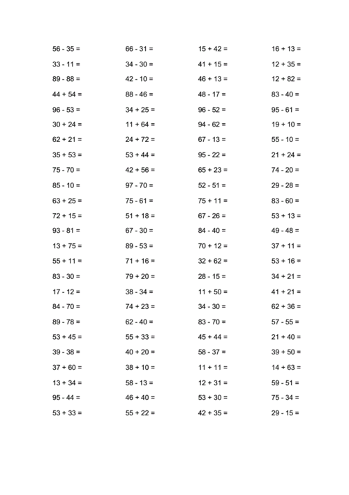 100以内两位数不进位不退位加减运算100题20201227175320pdf10页