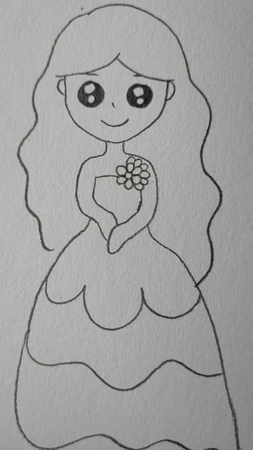 创意简笔画穿晚礼服的小公主来咯是不是超可爱