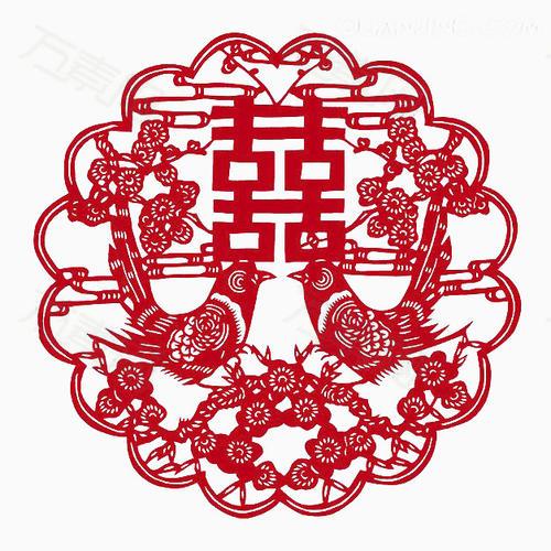 圆形双囍喜上眉梢窗花图案与窗花剪纸教程喜字剪纸图案大全喜字剪纸