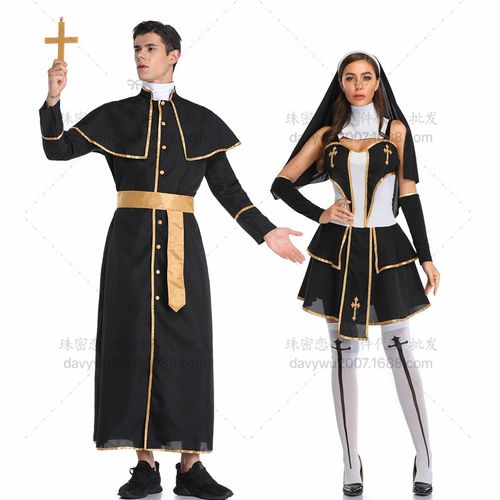 厂家万圣节服装男款牧师服玛利亚修女角色扮演出服mz