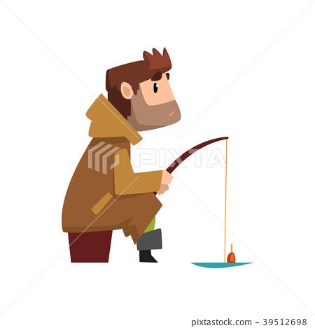 插图素材: fisherman character hat sitting on the shore with