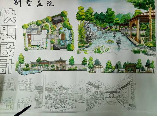 别墅庭院快题设计马克笔