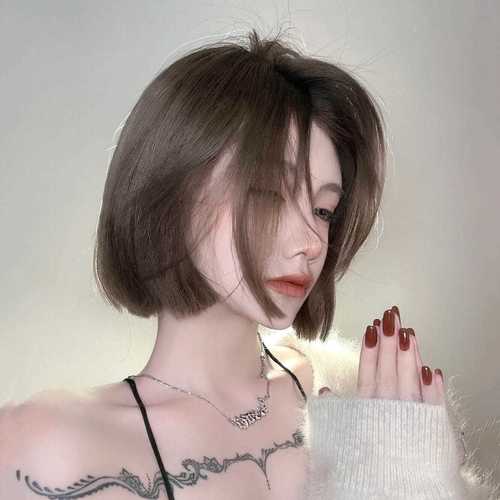 假发女短发中分无刘海bobo头网红同款气质短发修脸减龄自然全头套