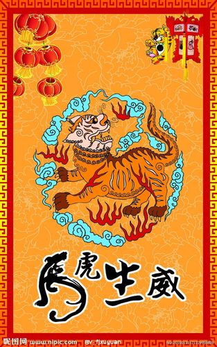 春节吉祥物花纹虎虎虎生威底纹灯笼可爱小老虎吉祥动物画框牡丹花纹