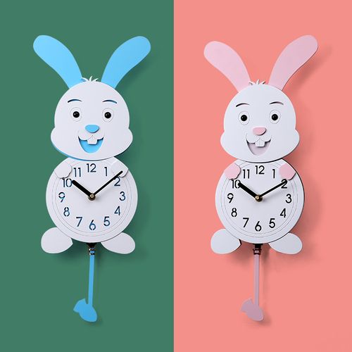 小兔子静音卧室挂钟可爱温馨钟表房间公主挂表挂钟