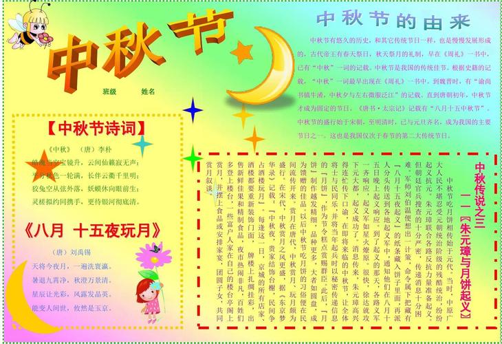月圆中秋手抄报模板,花好月圆度中秋简报,小学生传统节日板报