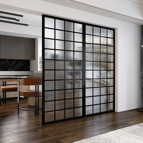 定制北欧轻奢长虹玻璃铁艺屏风隔断折叠客厅办公室磨砂玻璃出租