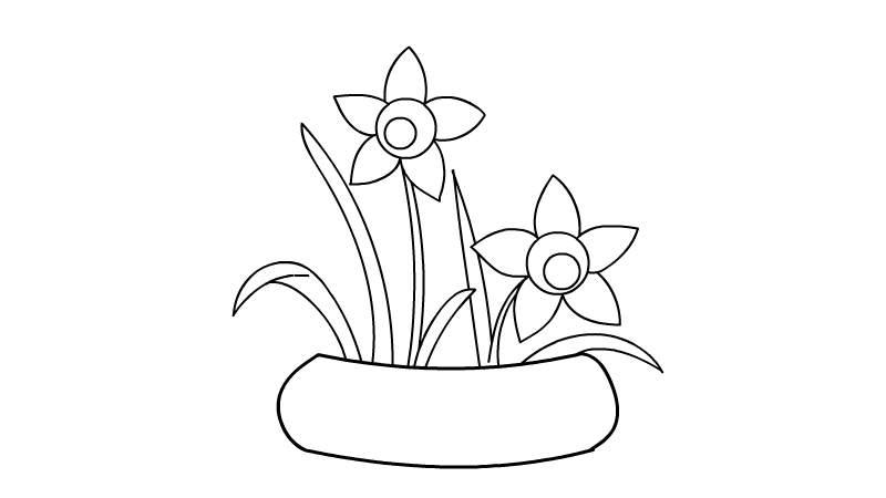 2,画出花盆,里面再画一些枝叶和花朵.