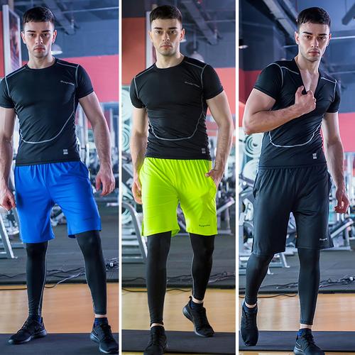 运动套装男健身服紧身衣短袖跑步速干男士训练篮球服紧身裤健身房_7折