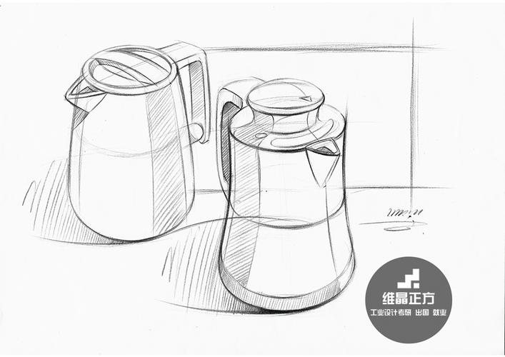 电水壶手绘线稿表达,注意透视关系,线条