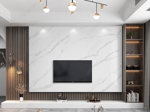 爵士白大理石简约北欧轻奢风悬空岩板电视背景墙