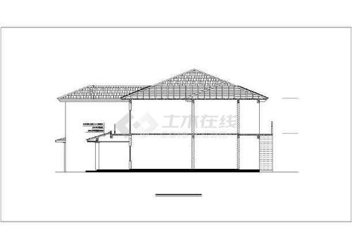 二层坡屋顶别墅建筑施工图立平面图图纸