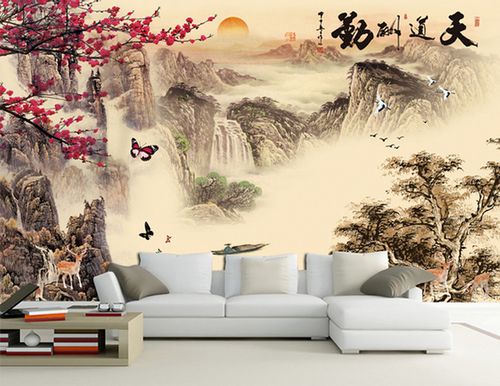 无缝壁画大型壁画中国风古典墙布客厅电视背景壁纸天道酬勤 3d 省心