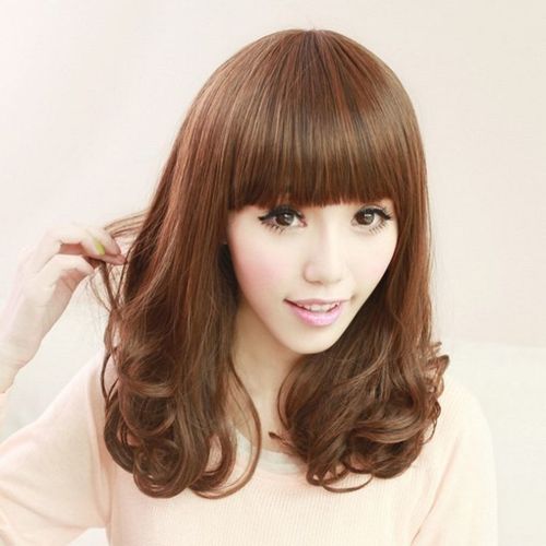 假发女梨花头齐刘海中长卷发短发韩国时尚女士发型蓬松整顶假发套