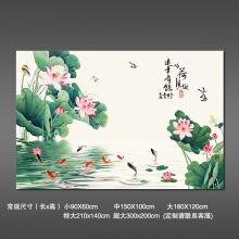 贴纸墙画贴画自粘墙贴墙纸壁纸风水3d花开富贵牡丹荷花九鱼图客厅壁画