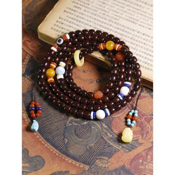 沄汧老陈籽星月菩提子手串男女藏式项链配饰天然佛珠108颗30年玉化30