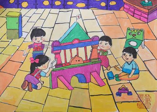 儿童画积木游戏