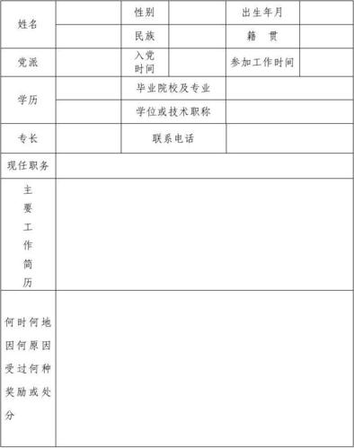 xx市人大代表初步人选意向性人选登记表