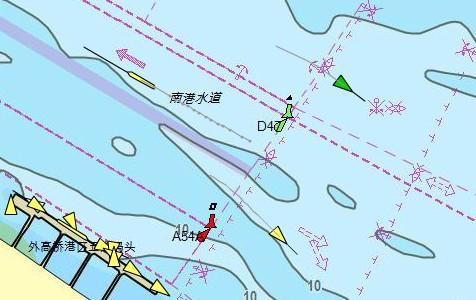 船讯网海图显示上海外高桥港口码头,锚地,泊位,灯标,灯浮,水深,潮流