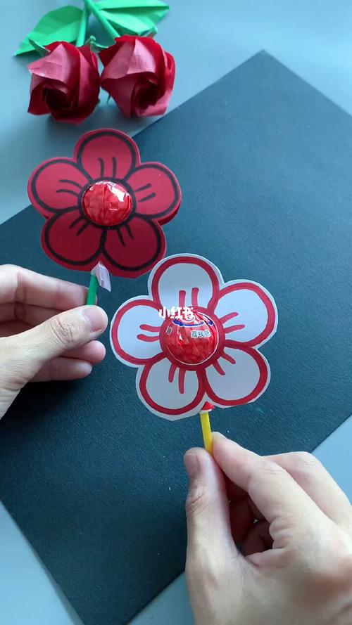 手工折纸教程:小花花棒棒糖_手工制作_折纸_棒棒糖_教程_手工折纸教学