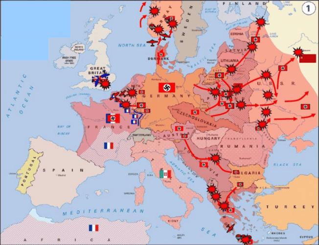 第二次世界大战全世界划分为两个阵营,分别为同盟国与轴心国