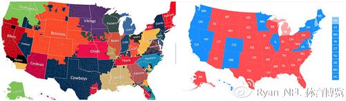 左为nfl球迷分布地图,右为大选地图