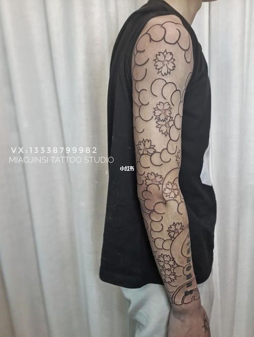 樱花花臂线条完工!_溧阳自由行热门攻略_纹身_樱花_花臂_美妆_彩妆
