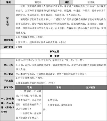 【部编版】二年级上《11 葡萄沟》优质公开课教学设计