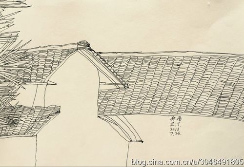 【暑假线描班】瓦房局部屋顶图片写生
