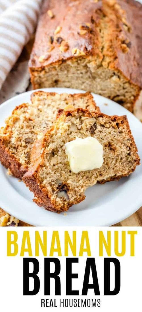 slices of banana nut bread on a plate with butter