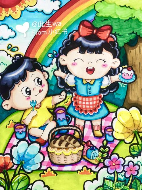 儿童画(野餐)_儿童画_野餐_汤圆_临摹_文化_绘画