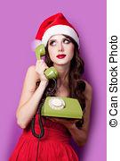 美丽的妇女, santa, 紫色, 照片, claus, 年轻, 电话, 极好, retro