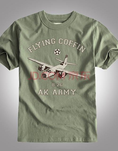 2021春夏新款军事复古b-26轰炸机印花短袖t恤男圆领休闲百搭t恤衫 军