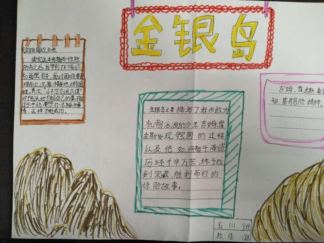 延职创新实验小学五年级(1)班课外阅读《金银岛》手抄报